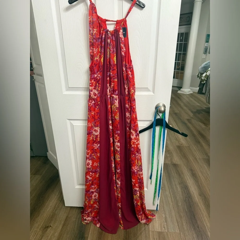 ModCloth Illuminated Elegance Chiffon Pink Orange Floral Printed Maxi Dress M - Picture 2 of 6